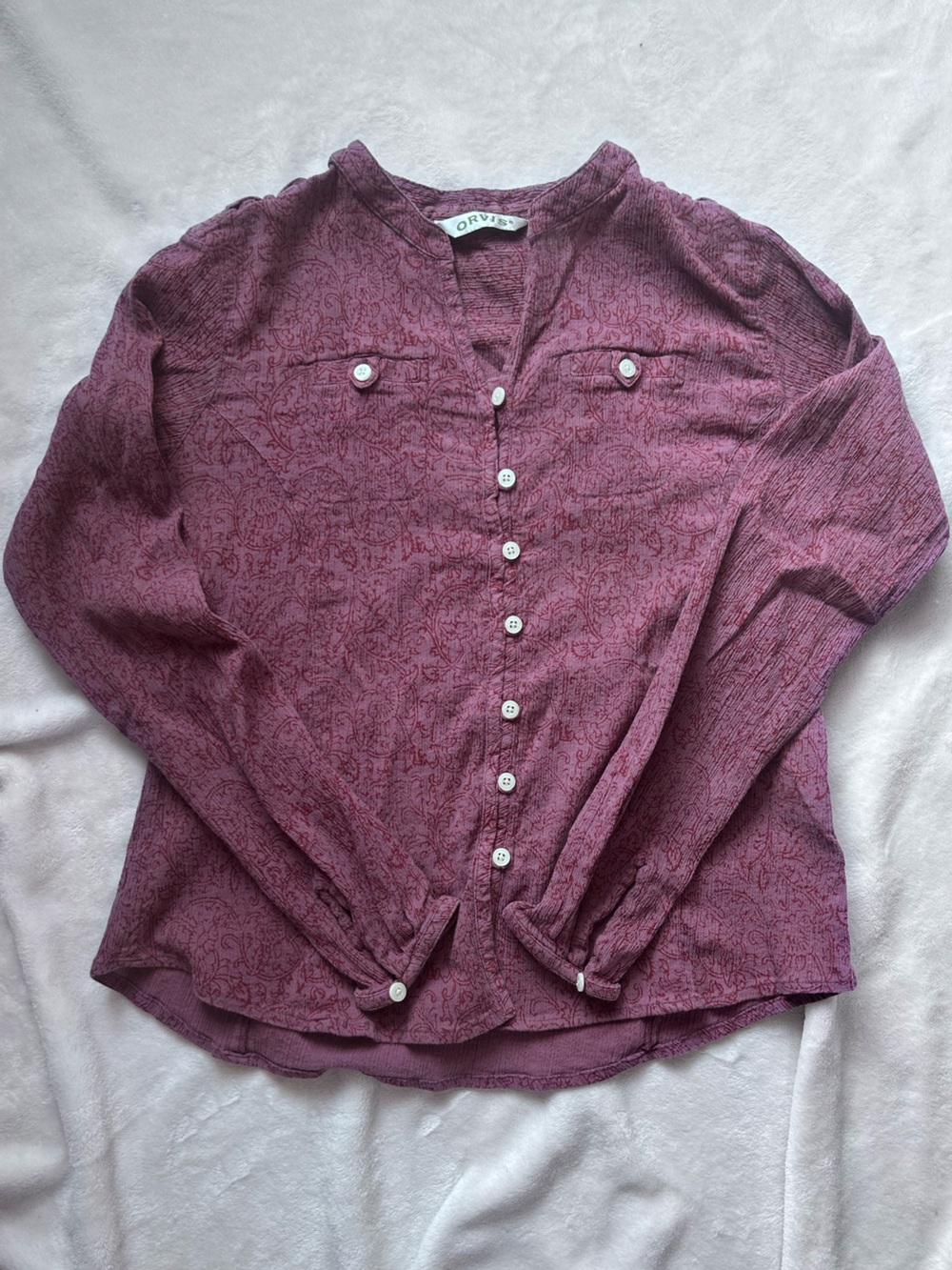 Orvis Western Women's Mauve Button-Front Top with Floral Pattern